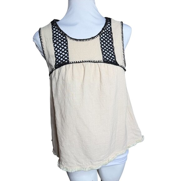 Blu Pepper beige tassel embroidered tank top Small - Picture 1 of 7